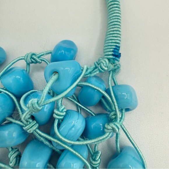 Turquoise Blue Glass Beaded Three Strand Layer Necklace - Picture 7 of 11